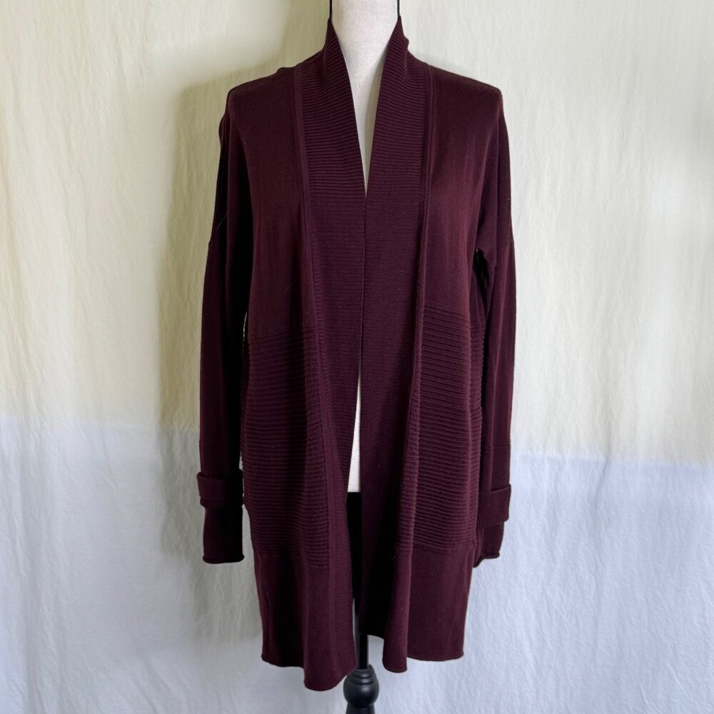 Lululemon Sit In Lotus Wrap II Size 6 Cassis Burgundy Merino Wool Open Cardigan
